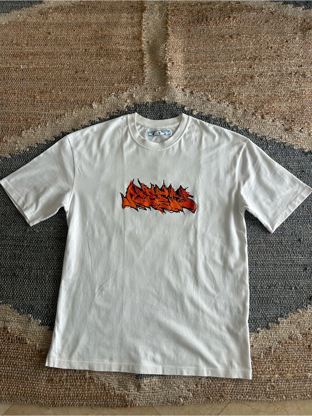 Off-White Graffiti Logo Graphic T-Shirt White Cotton Size XL Streetwear